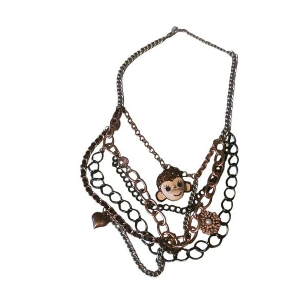 Betsey Johnson Mixed Metal Monkey Charm Multi-Strand Statement Necklace